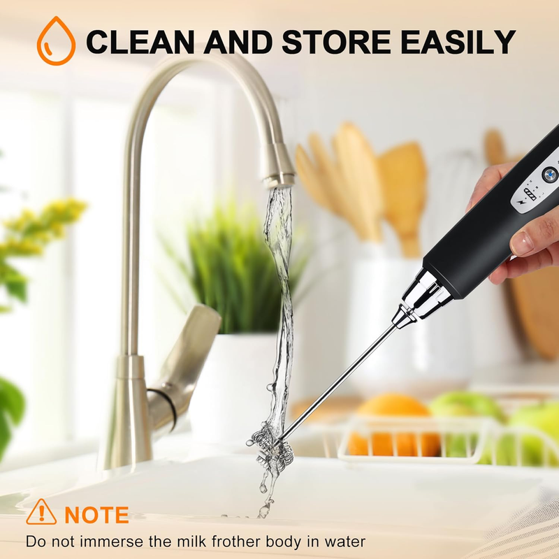 Milk Frother Handheld Black Rechargeable 3 Speed 3 Heads Coffee Whisk6