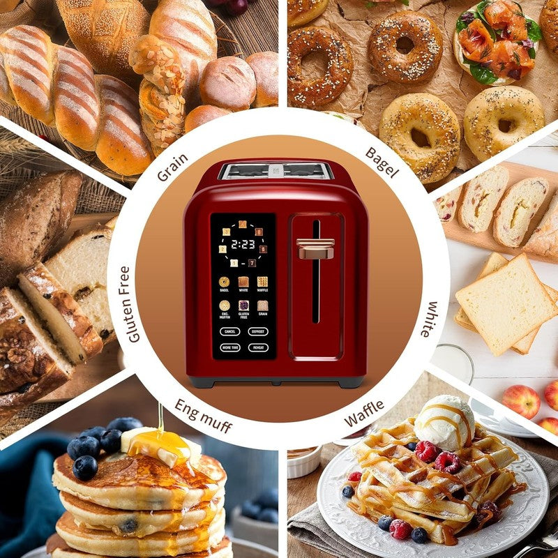 2 Slice Touch Control Toaster LCD 1350W Wide Slots Dark Cherry2