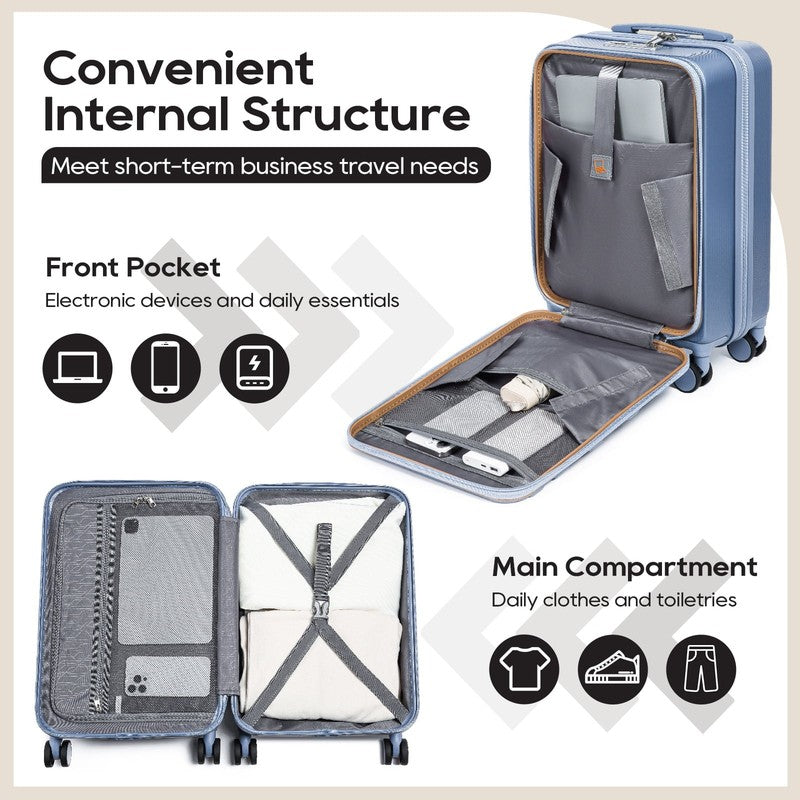 3Pc Carry On Luggage Set Front Opening TSA Lock Spinner Wheels YK5
