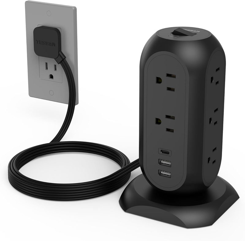 Surge Protector Power Strip Tower with 3 USB Ports 11 Outlets, 1875W/15A, Black 7