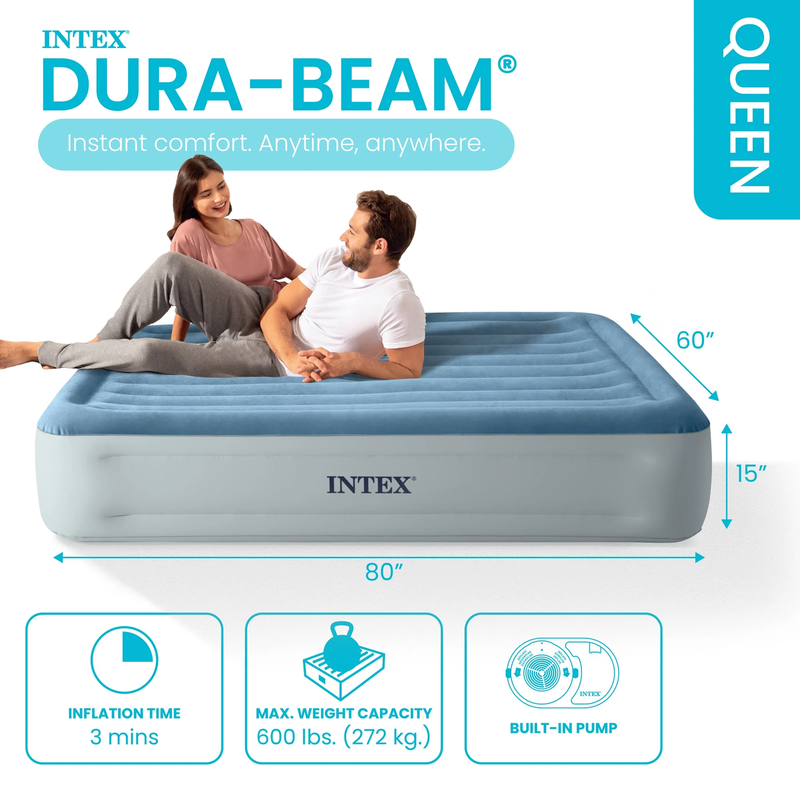 15" Queen Dura Beam Deluxe Airbed Mattress w/ Built In Pump Essential Rest1