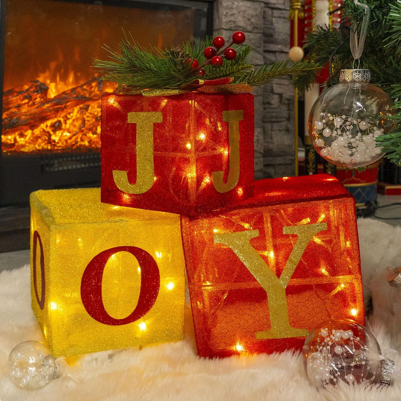 Set of 3 Christmas Lighted Gift Boxes 60 LED Pre-Lit Indoor Outdoor Decor7