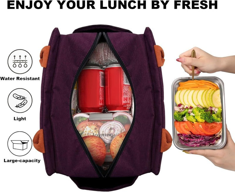 Insulated Lunch Bag Women Men Leakproof Large Cooler Tote w Bottle Holder Purple2