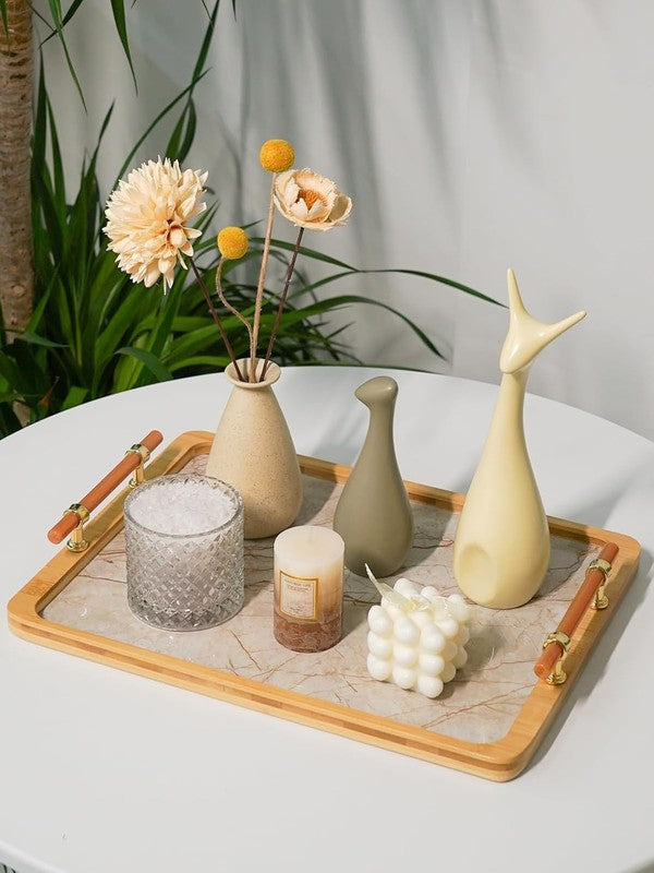 16" X 12" Bamboo Serving Tray with Handles – Marble Pattern Decorative Rectangle3
