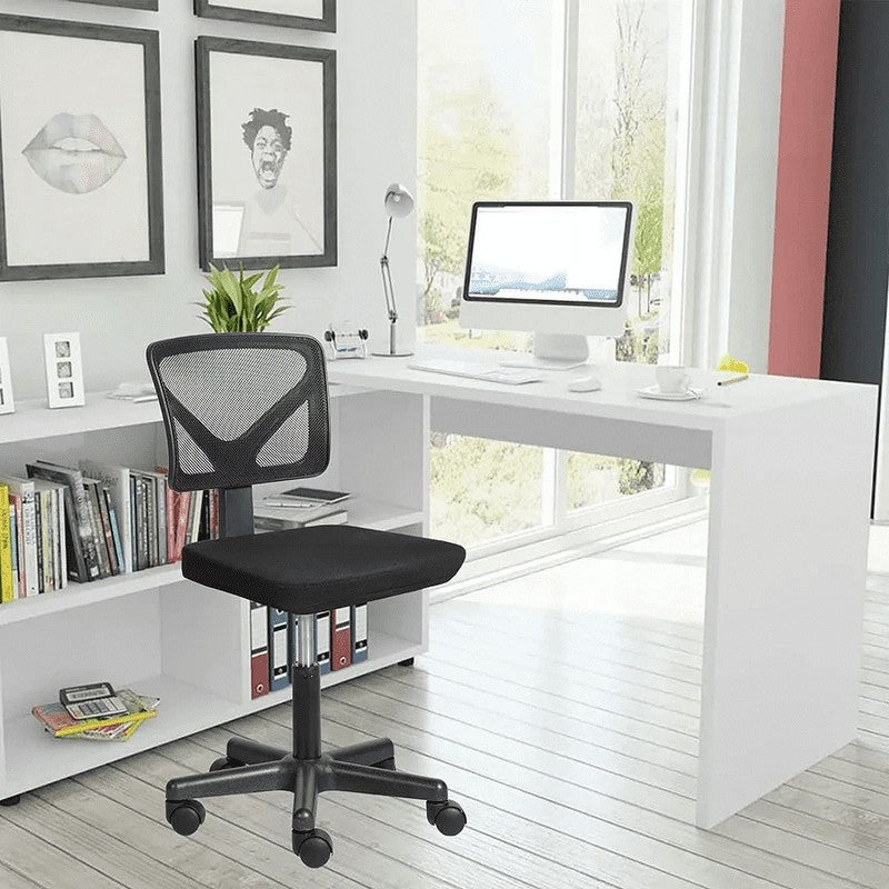 Home Office Desk Chair Armless Mesh Swivel Adjustable Low Back Black6
