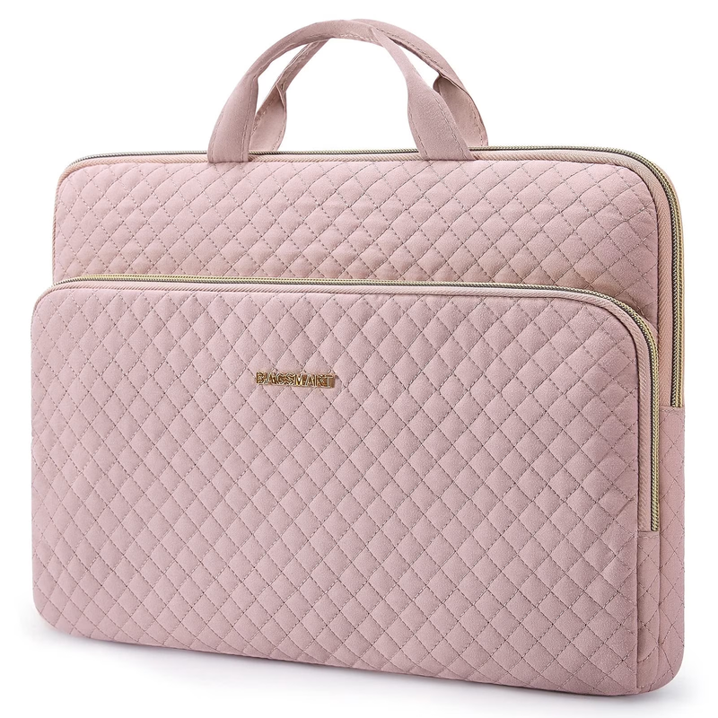 15.6 Inch Laptop Sleeve Shockproof Padded Zipper Case with Handle Pink9