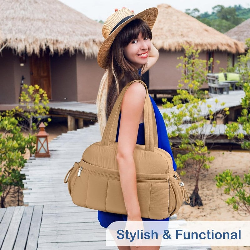 Travel Duffel Bag Women Puffer Gym Weekender Wet Pocket Carry On Khaki7