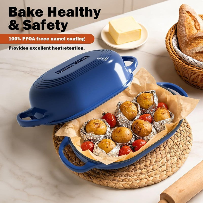 5QT Cast Iron Dutch Oven Bread Kit w/ Banneton Lame Blue4