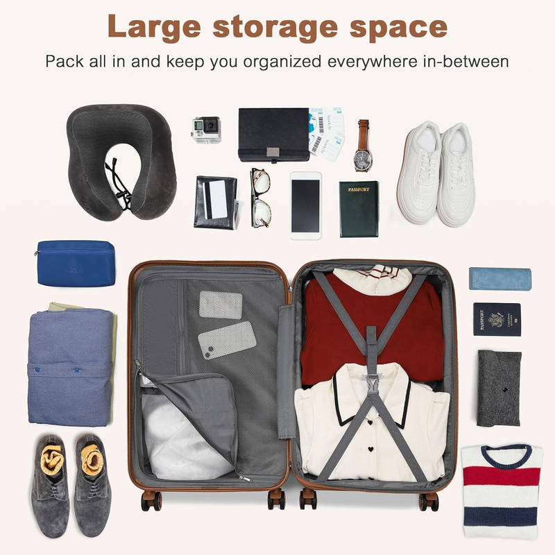 28 Inch Expandable Hardside Luggage ABS PC TSA Lock Suitcase Cream White6