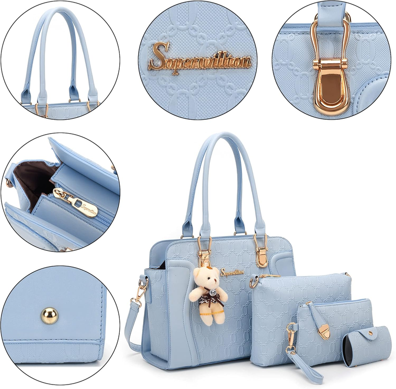Women Fashion Handbag Set 4PCS Tote Shoulder Top Handle Satchel Purse3