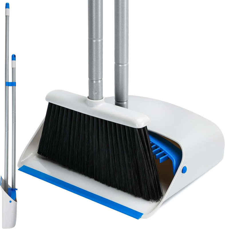 Broom Dustpan Set Long Handle Upright Floor Cleaning Blue11