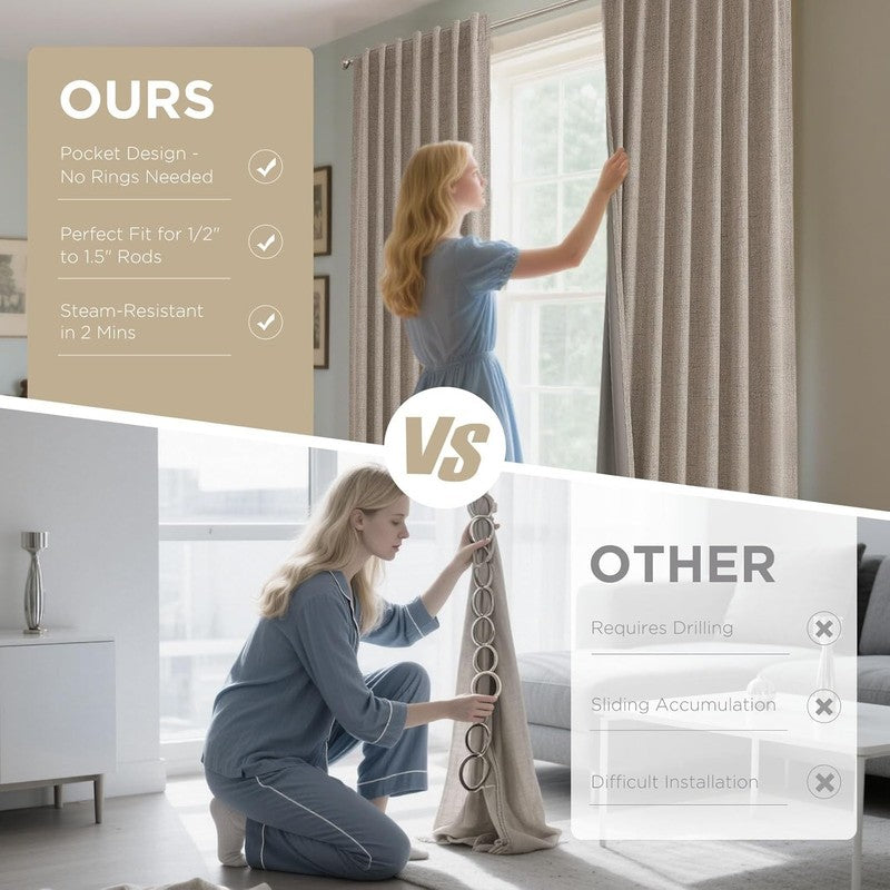 Blackout Curtains for Bedroom   Nature Linen 84 Inch Long 100% Light Blocking 2 6