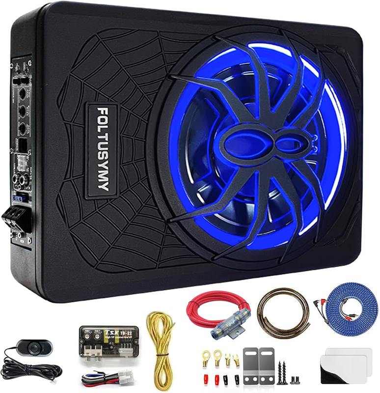 1200W 10" Slim Under Seat Car Subwoofer with Built-In Amplifier & LED Light10
