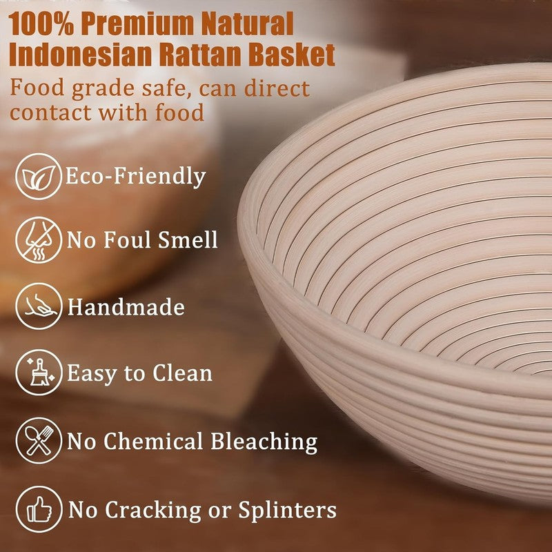 Banneton Basket Set 9" Round & 10" Oval w/ Liners   Sourdough Baking Kit & Tools2