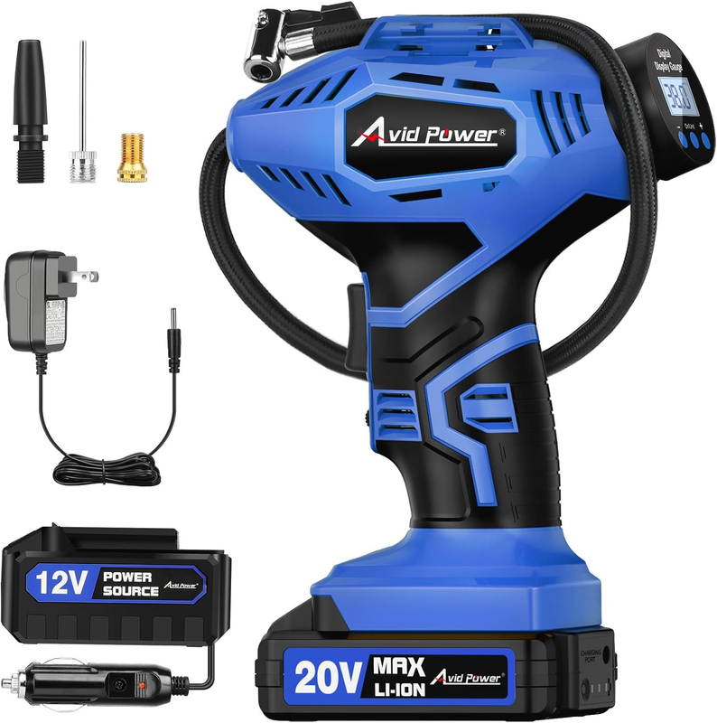 Cordless 20V Tire Inflator Portable Air Compressor w/ Digital Gauge & Adapter0