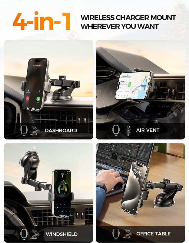 15W Wireless Car Charger Mount, Auto Clamping Fast Charge for Dash, Windshield1