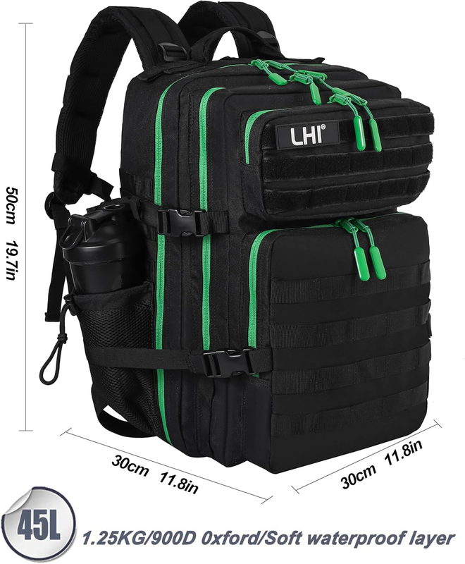 Military 45L Tactical Backpack Black Green Zipper MOLLE Travel Bag2