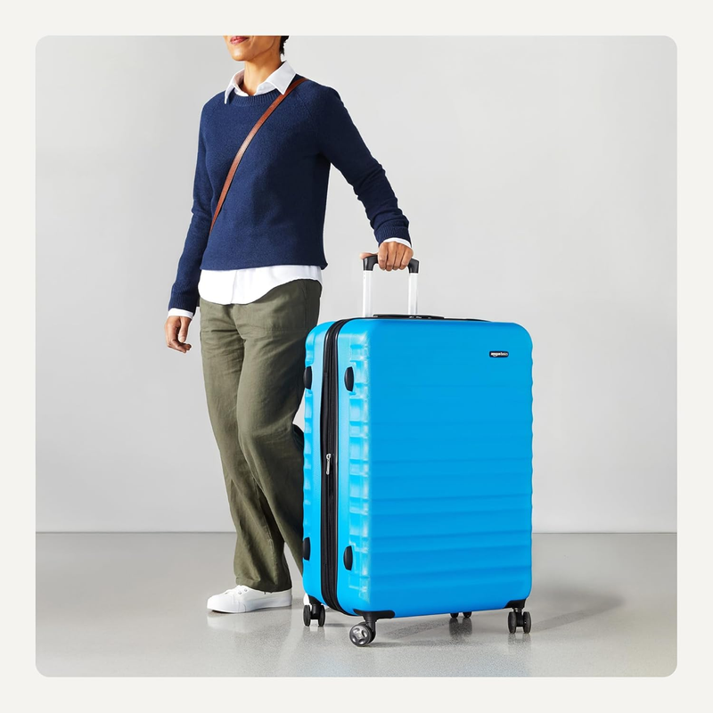 30" Expandable Hardside Checked Luggage Spinner Suitcase Light Blue2