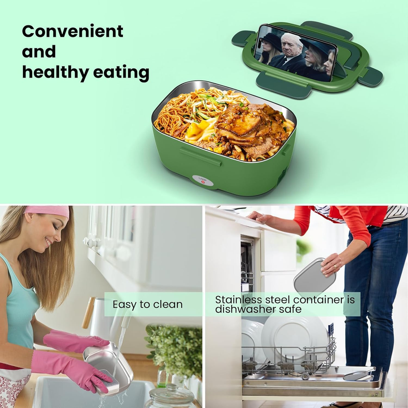 Electric Lunch Box Fast Heating Portable Food Warmer 2x53oz Stainless Steel5