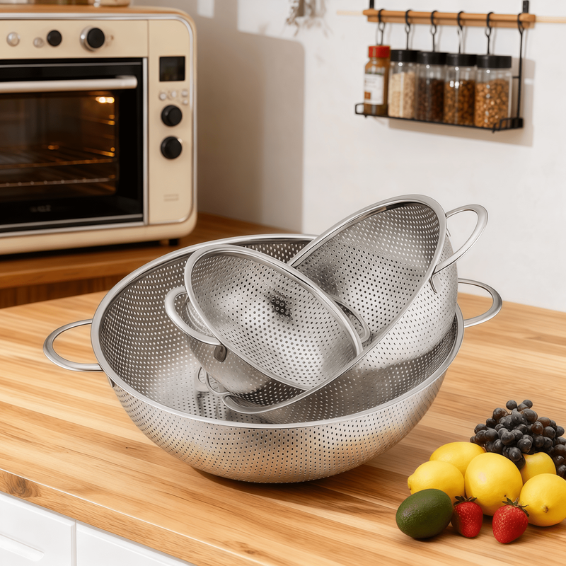 3 Pack Stainless Steel Colander Set (1 3 5Quart), Colanders & Food Strainer, Str5