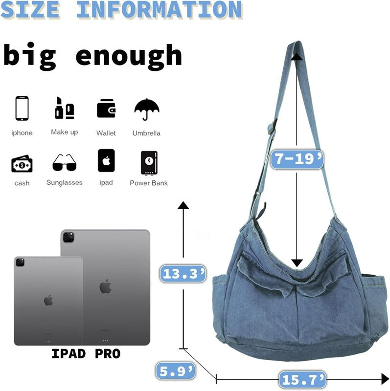 Canvas Messenger Bag Large Hobo Crossbody Multiple Pockets Shoulder Tote Unisex3