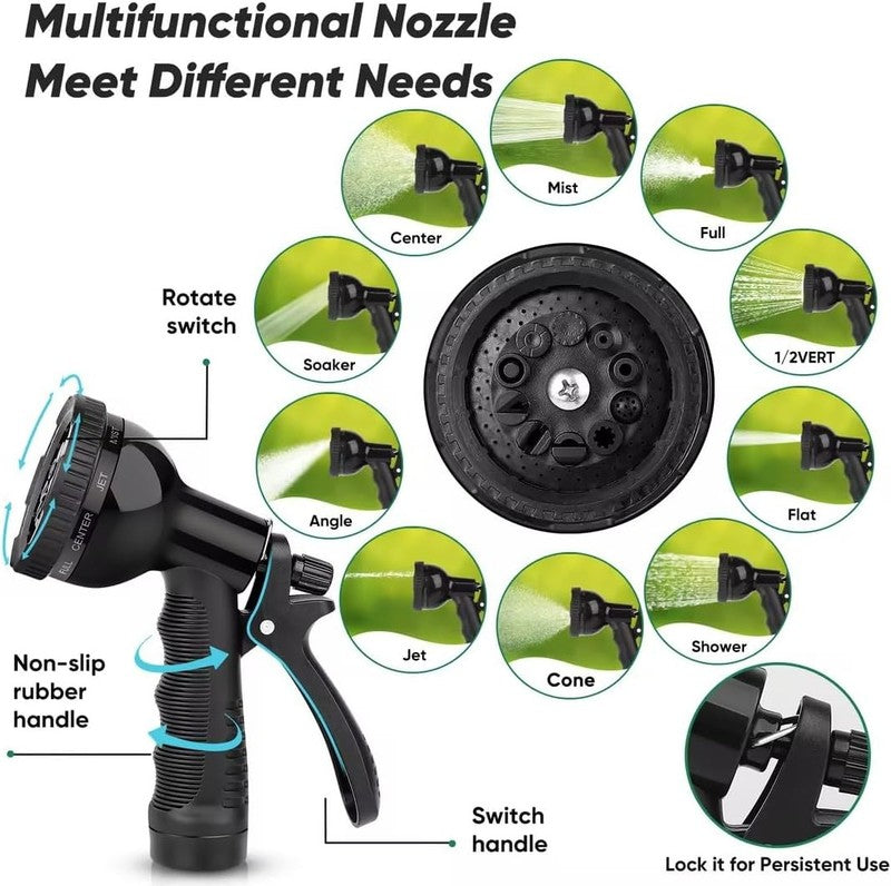 50Ft Heavy Duty Stainless Steel Garden Hose with 10 Nozzles, No Kink2