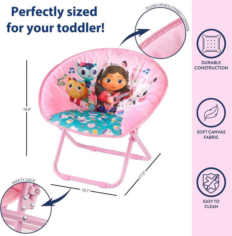 Gabbys Dollhouse 19” Toddler Saucer Chair Folding Kids Seat Cushion 3+2