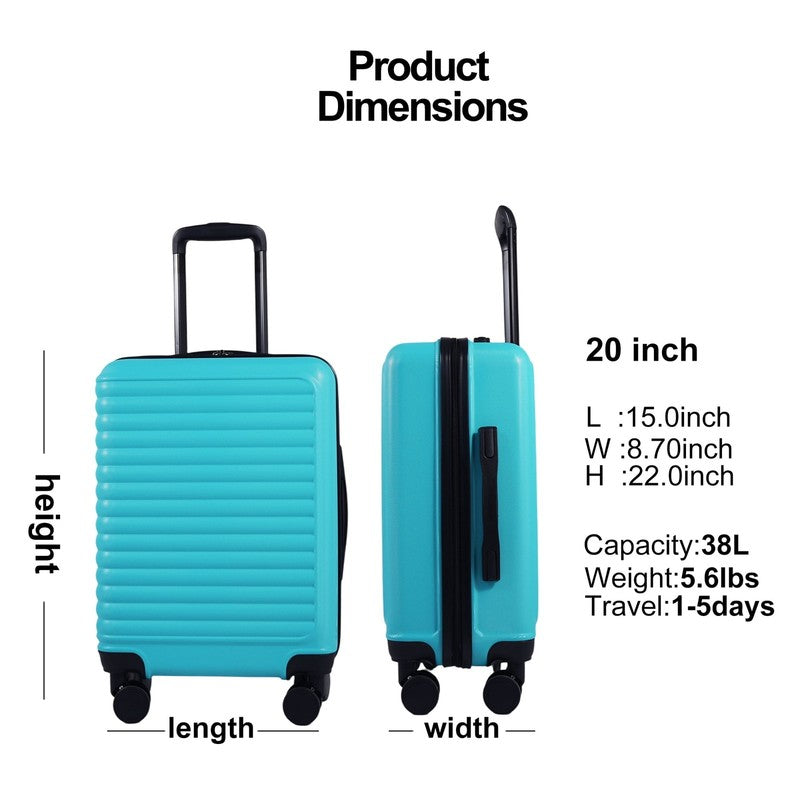 20" Underseat Hard Sided Carry On Luggage, Spinner Wheels, Abs,Light Blue3