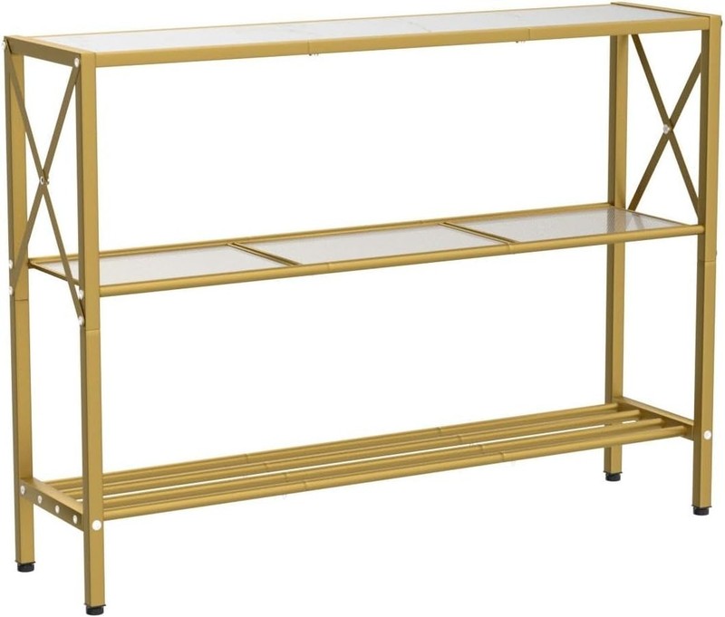 Gold Console Table 3 Tier Entryway Hallway Narrow Sofa Table White Shelves4
