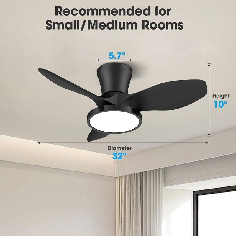 Quiet Ceiling Fan with LED Light DC Motor 32 Inch Large Air Volume Remote Contro4