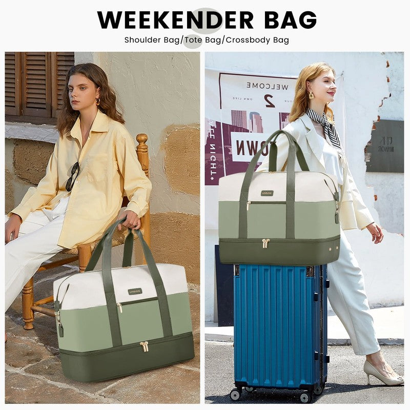 Women Travel Duffel Bag Large Weekender Gym Bag Shoe Compartment Packing Cubes2