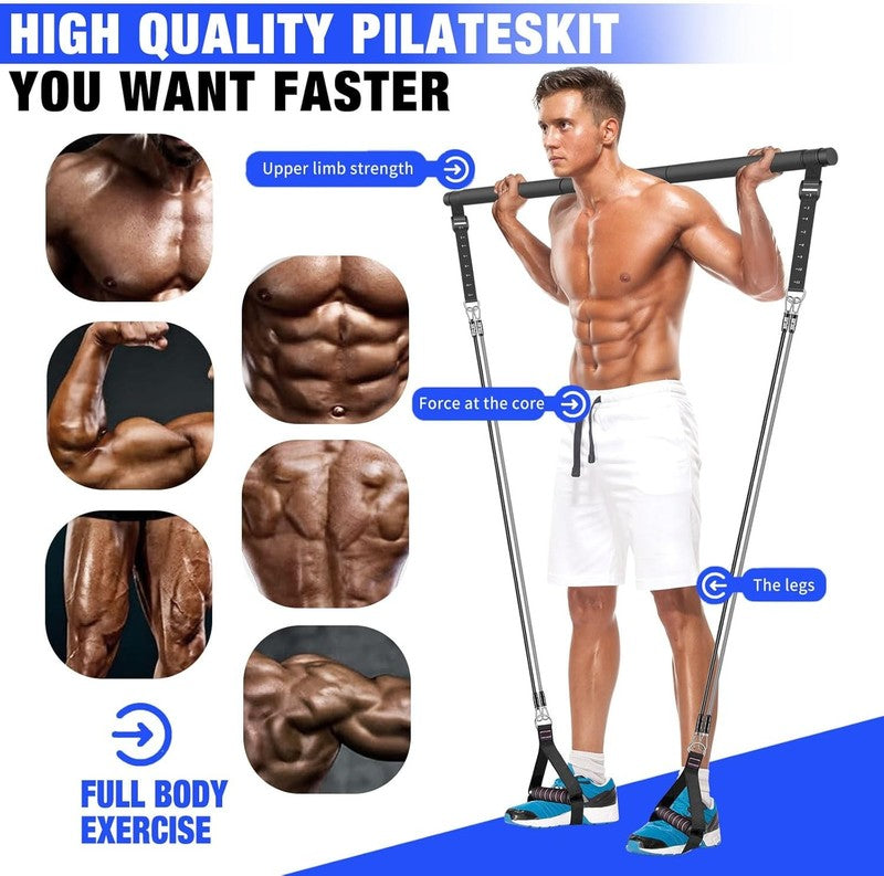 Pilates Bar Kit w/ Stackable Resistance Bands Full Body Home Gym Workout4