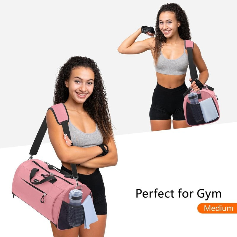 Gym Bag Unisex Duffel Shoe Compartment Wet Pocket Travel Sports Pink M2