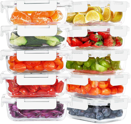 10 Pack 22oz Glass Meal Prep Containers Airtight BPA Free White0
