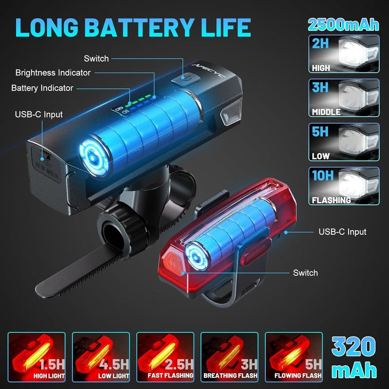 USB Rechargeable Bike Lights Set Front Headlight & Rear Taillight 4+5 Modes2