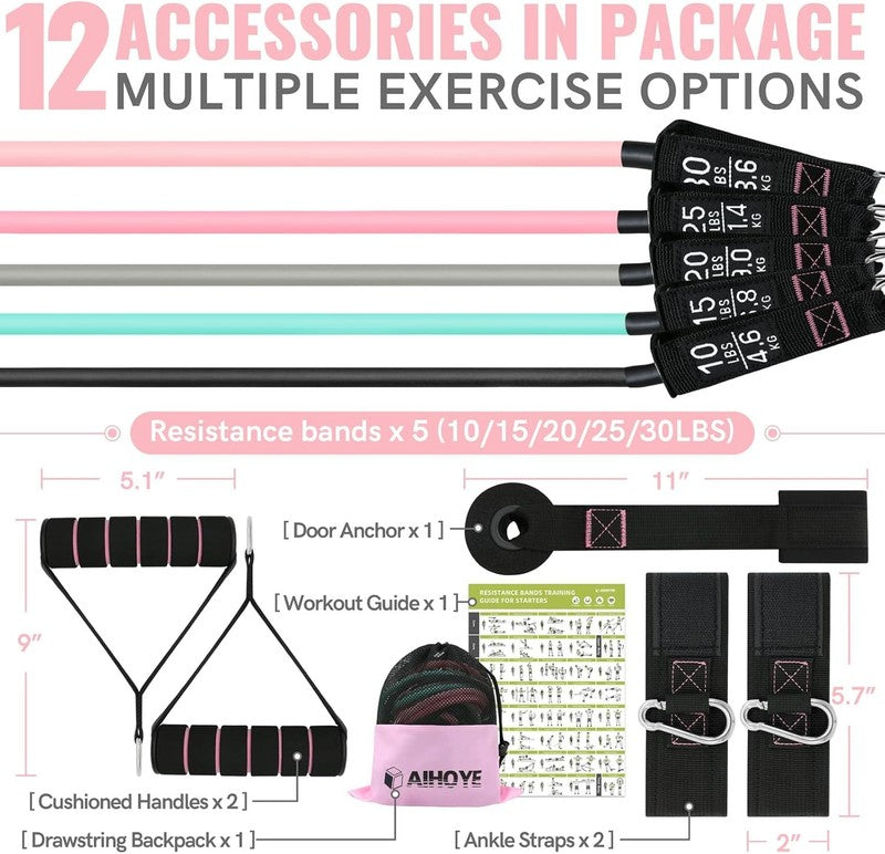 Resistance Bands w/ Handles Door Anchor Stretch Bands for Home Gym Workout6