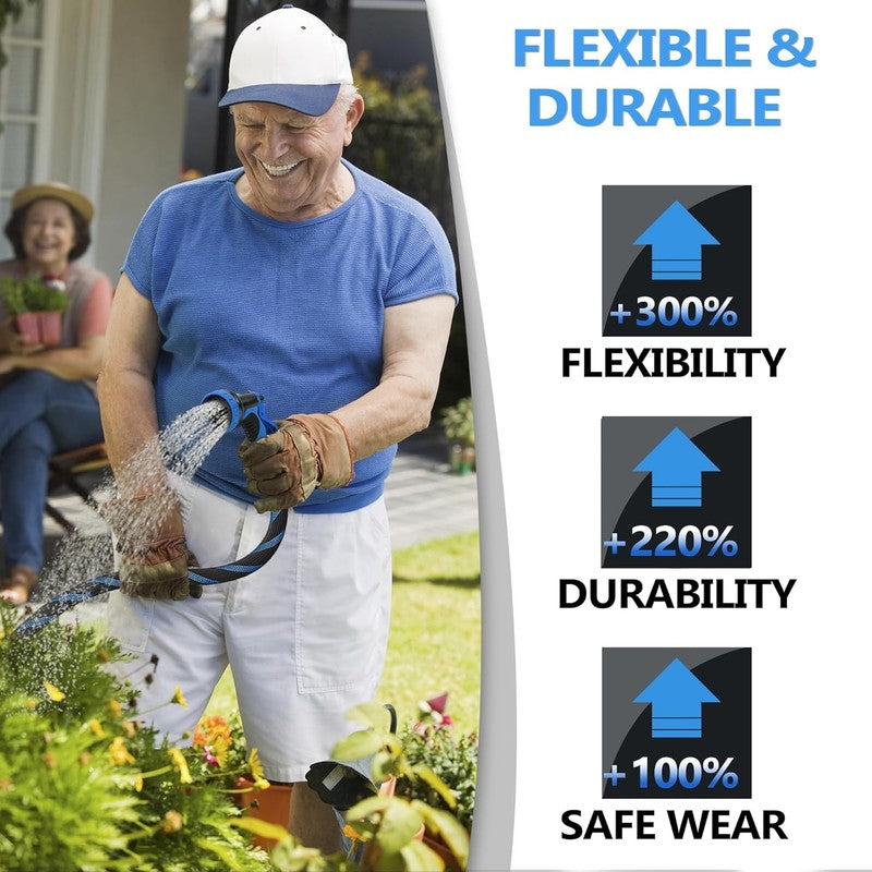 50Ft Garden Hose, 10-Function Nozzle, Leakproof, Brass Connectors, Blue Black2