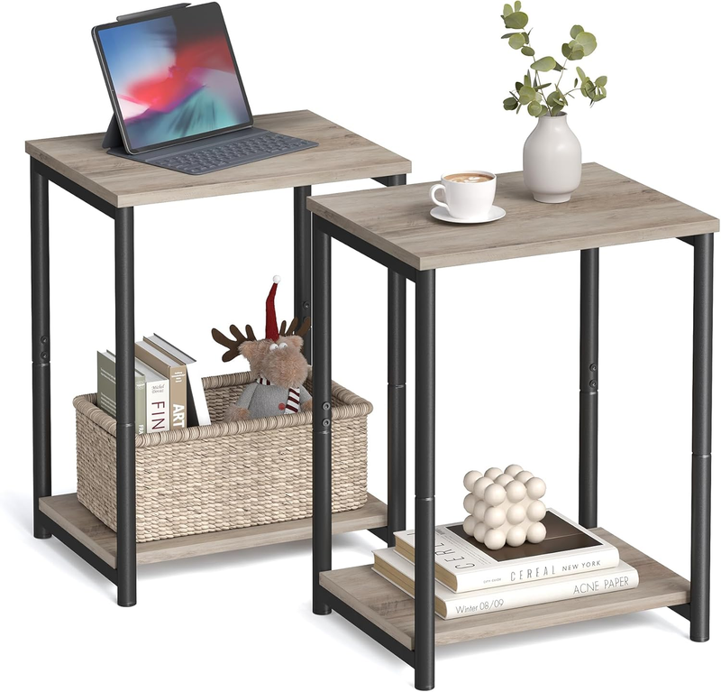 Set of 2 Side Tables Small End Tables Nightstand Living Room Bedroom Greige10
