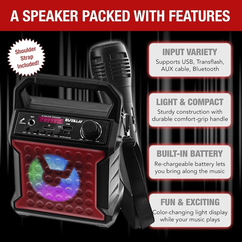 Portable Karaoke Machine w/ Mic Party Lights Bluetooth USB SD AUX FM Radio Gift2