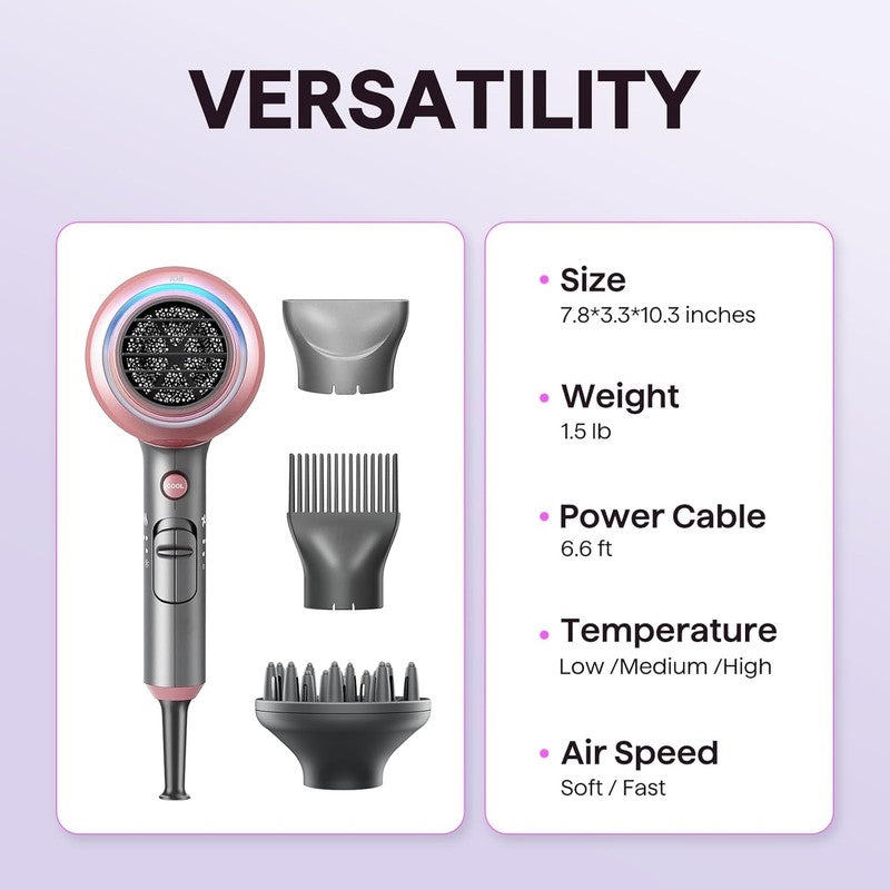 Ionic 1875W Hair Dryer for Curly Hair with Diffuser - Rose Gold & Quiet5