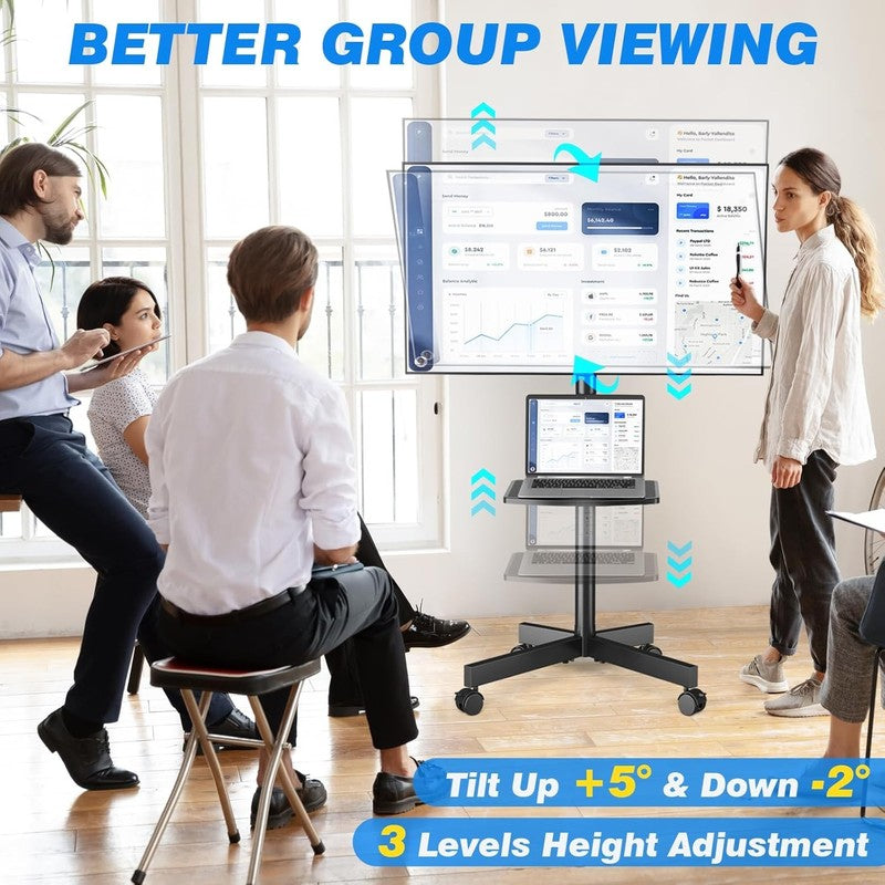 Mobile TV Stand with Wheels for 23–60" TVs up to 88 lbs, Shelf & Tilt3