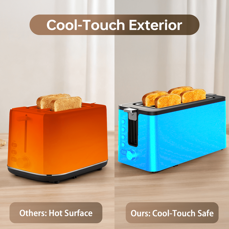 4-Slice Long Slot Toaster 6 Browning Bagel Defrost Reheat Grey6