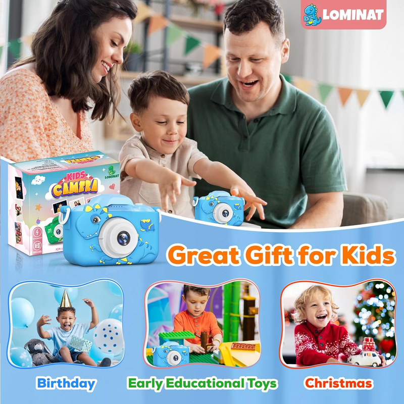 Kids 1080P HD Camera Dinosaur Dual Lens w/32GB SD Gift for Boys Girls 3-96