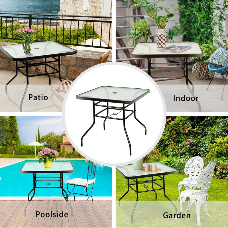 32'' Patio Square Table Tempered Glass Steel Frame Outdoor Pool Yard Garden6