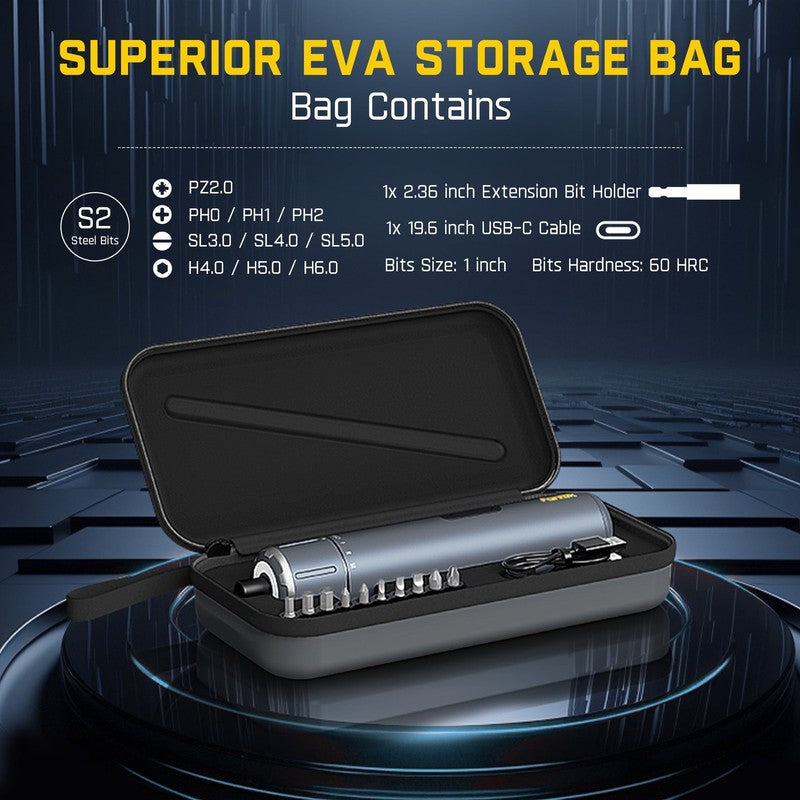S1 Ace 3.7V Cordless Screwdriver 6Nm Torque LED Light 1/4" Hex Chuck EVA Bag3