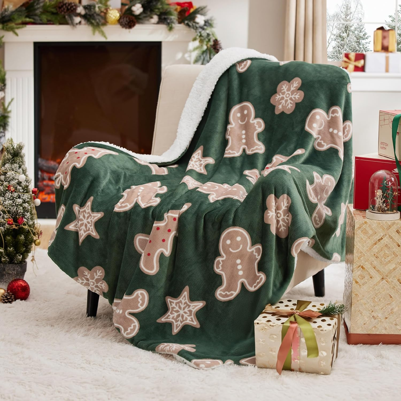 Christmas Throw Blanket Soft Sherpa Gingerbread Couch Sofa Bed 50"x60"8