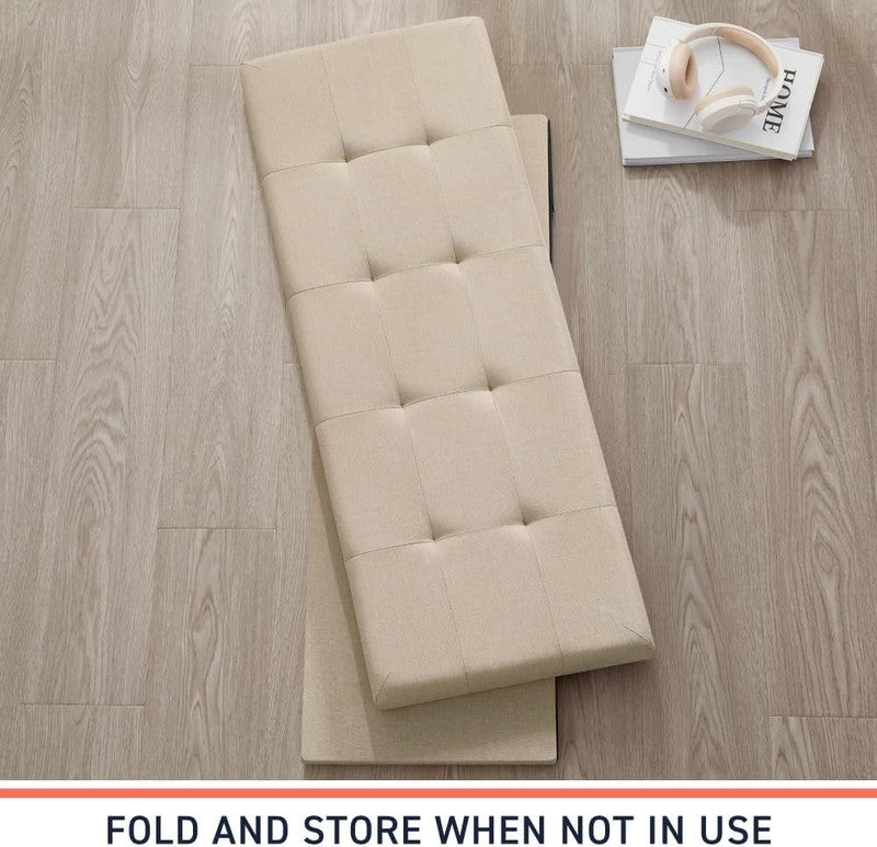 43'' Folding Storage Ottoman Bench Foot Rest Chest Bedroom Large Beige4