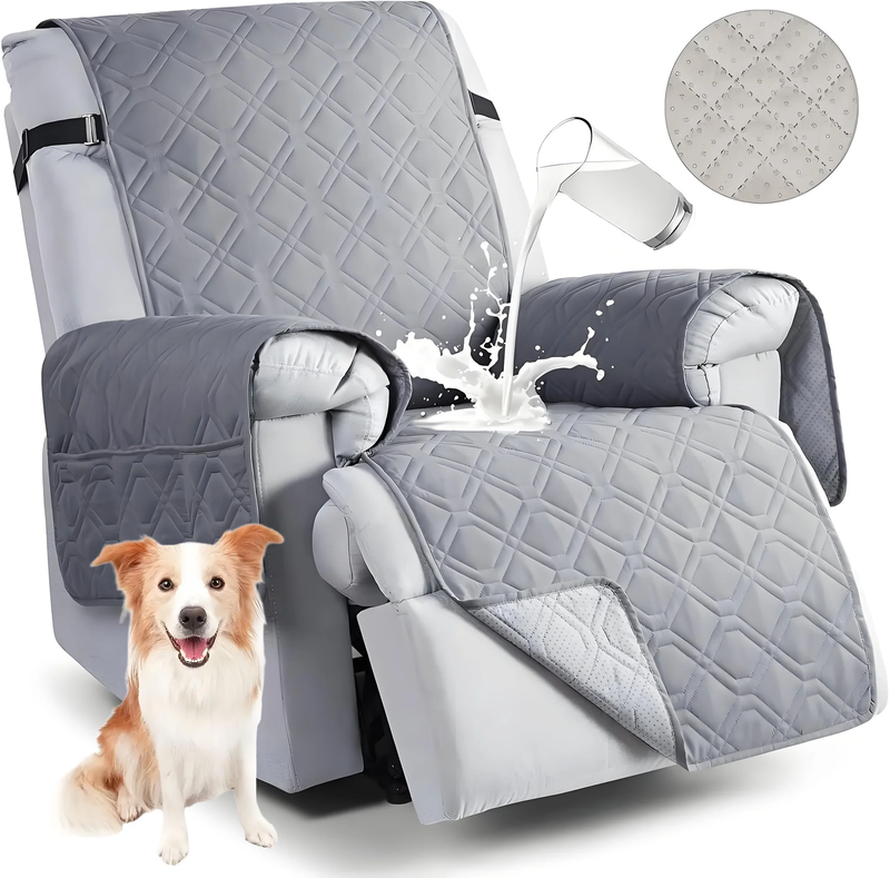 Waterproof Recliner Chair Cover Gray 28" 5-Layer Anti-Slip with Side Pockets9