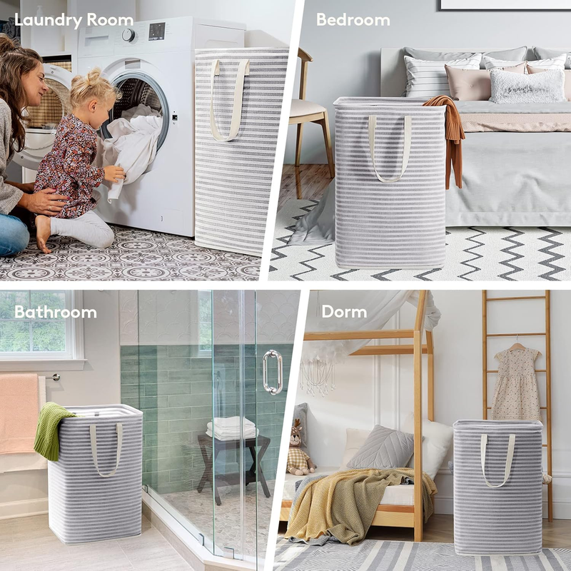2 Pack 80L Laundry Basket Collapsible Waterproof Reinforced Handles Grey7