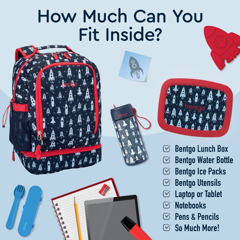 Kids Prints 2 In 1 Backpack & Insulated Lunch Bag   Blue Rocket3